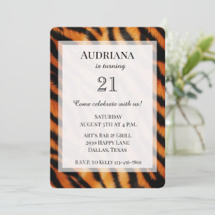Black Orange Tiger Animal Print Birthday Invitation