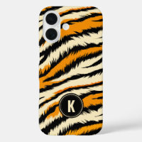 Black Orange Tiger Stripes Pattern Monogram