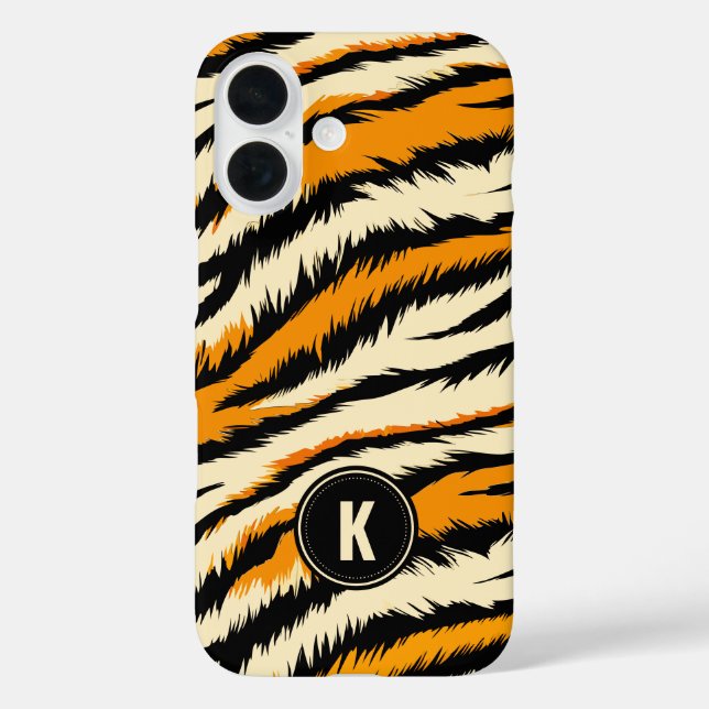 Black Orange Tiger Stripes Pattern Monogram Case-Mate iPhone Case (Back)