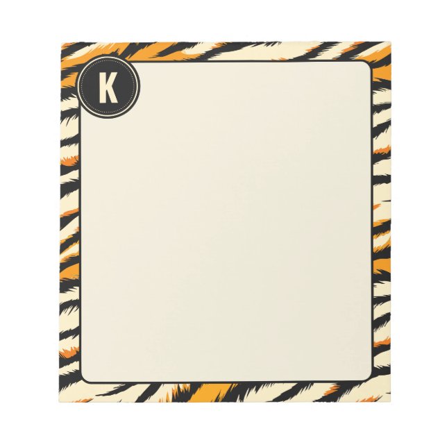 Black Orange Tiger Stripes Pattern Monogram Notepad (Front)