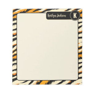 Black Orange Tiger Stripes Pattern Monogram Notepad