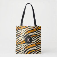 Black Orange Tiger Stripes Pattern Monogram