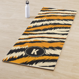 Black Orange Tiger Stripes Pattern Monogram Yoga Mat