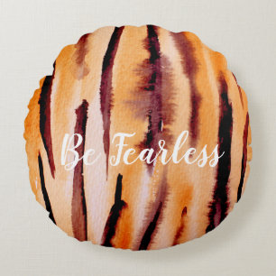 Black Orange Tiger Watercolor Round Cushion