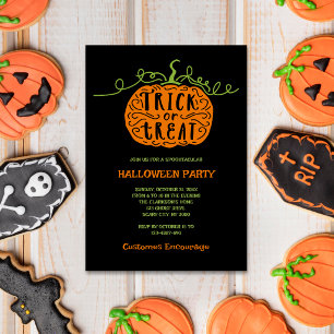 Black Orange Trick or Treat Pumpkin Halloween Invitation