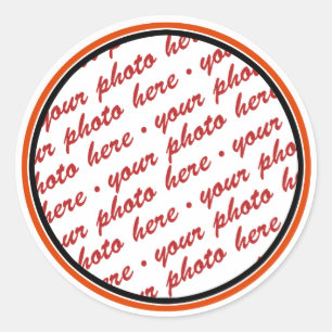 Black & Orange Trimmed Photo Template Classic Round Sticker