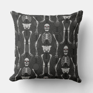 Black & Orange Two Tone Halloween Skeletons Pillow