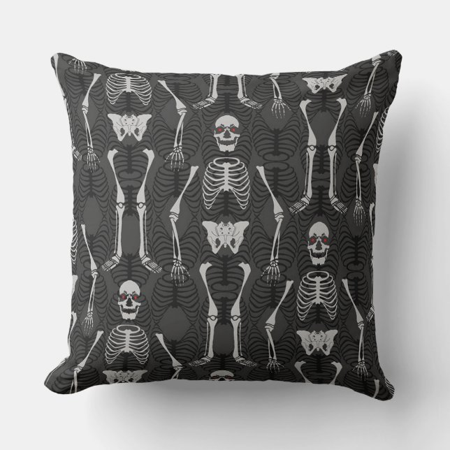 Black & Orange Two Tone Halloween Skeletons Pillow (Front)