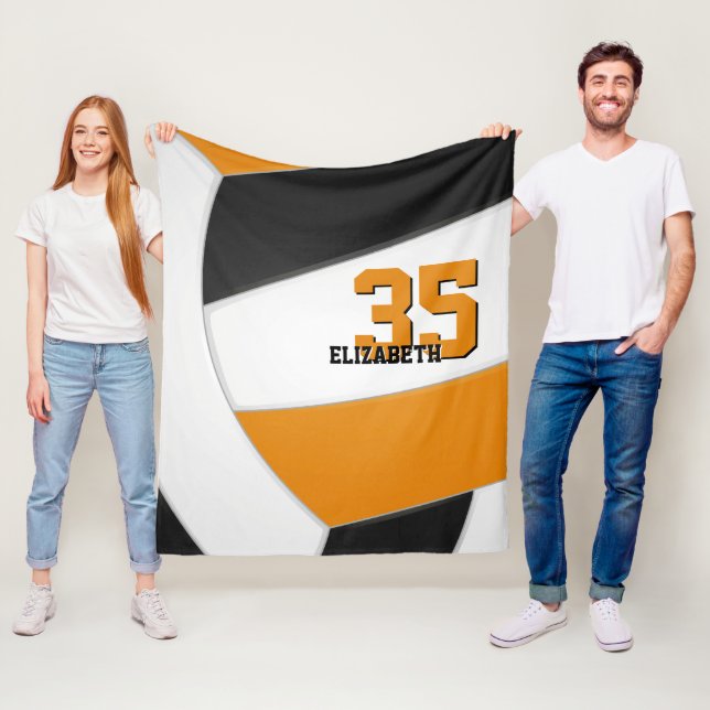 black orange volleyball kids sports room decor fleece blanket (In Situ)