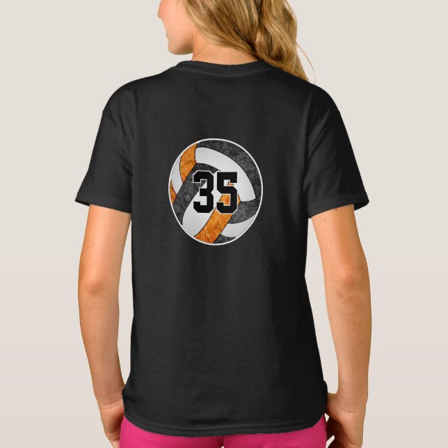 black orange volleyball team w name jersey number T-Shirt (Back)