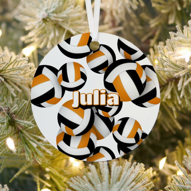 black orange volleyballs w athlete name keepsake metal tree decoration (Insitu)