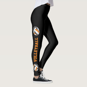 black orange volleyballs w leg text girl's leggings