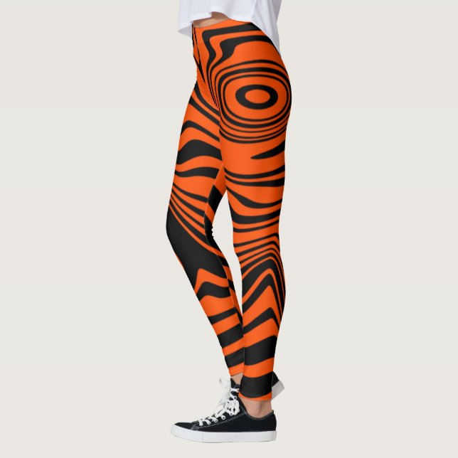 Black Orange Wavy Striped Leggings Choose Colours (Left)