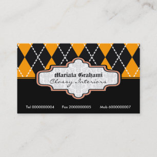 Black orange white argyle trendy business cards