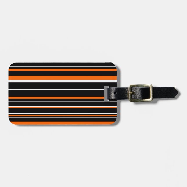 Black, Orange, White Barcode Stripe Luggage Tag (Front Horizontal)