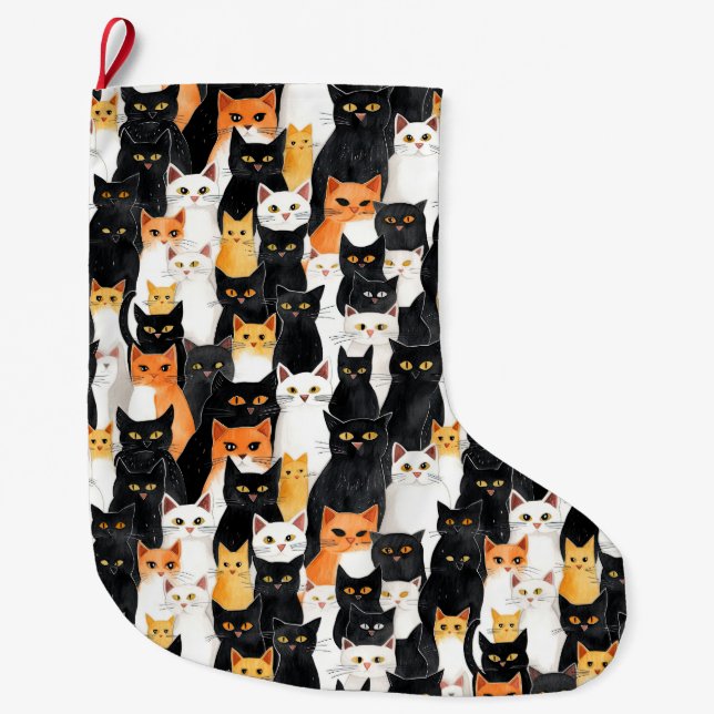 Black Orange White Cats Large Christmas Stocking (Front)