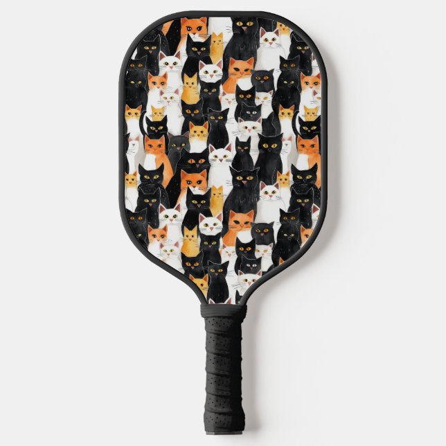 Black Orange White Cats Pickleball Paddle (Front)