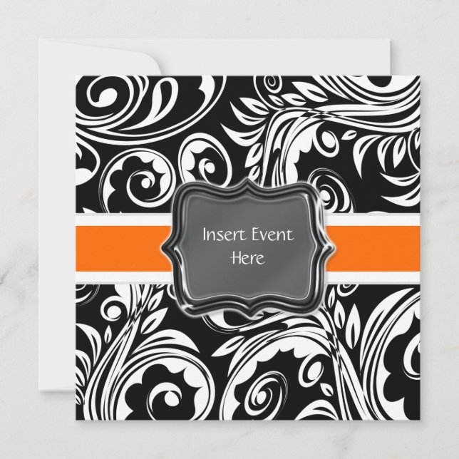 Black orange white engagement wedding invitation (Front)