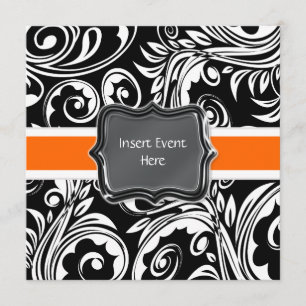 Black orange white engagement wedding invitation