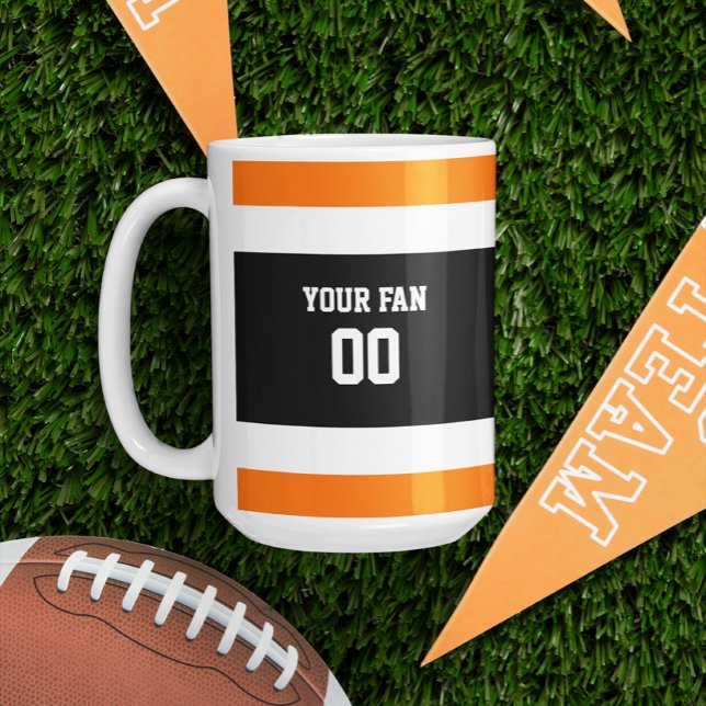 Black, Orange & White Football Team Personalised Coffee Mug (Creator Uploaded)