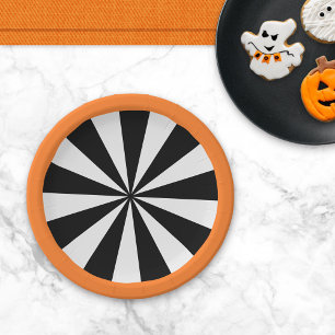 Black Orange White Halloween Sunburst Paper Plate