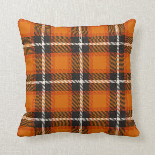 Black Orange White Tartan Plaid Pattern Autumn Cushion