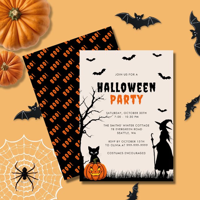 Black Orange Witch Pumpkin Adult Halloween Party Invitation (Creator Uploaded)