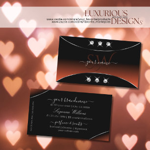 Black Orange with Silver Decor Jewels and Monogram Business Card