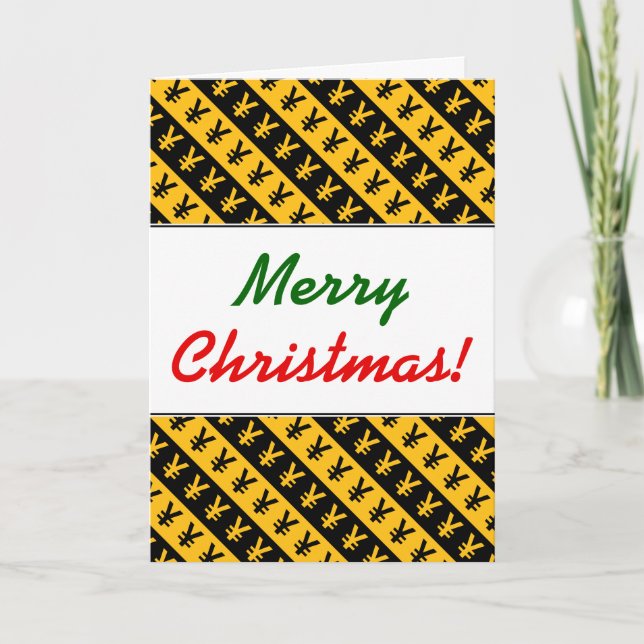 Black & Orange Yen Signs (¥) Striped Pattern Holiday Card (Front)