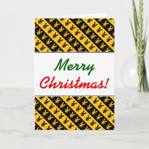 Black & Orange Yen Signs (¥) Striped Pattern Holiday Card