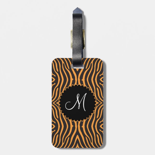 Black & Orange Zebra Pattern Customised Luggage Tag (Back Vertical)
