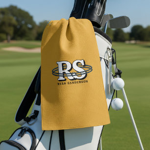 Black Orbit Monogram Initials Any Colour ID1331 Golf Towel