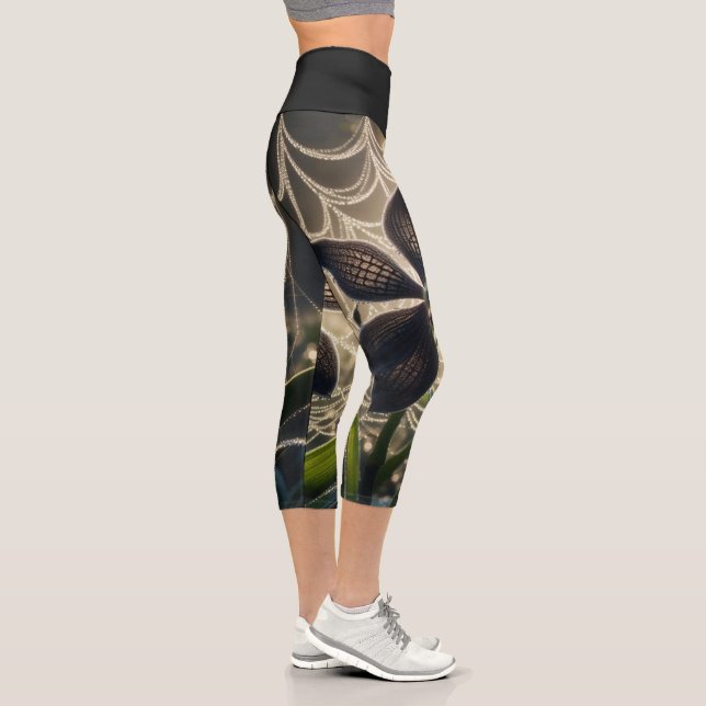 Black Orchid Spiderweb Floral Capri Leggings (Right)