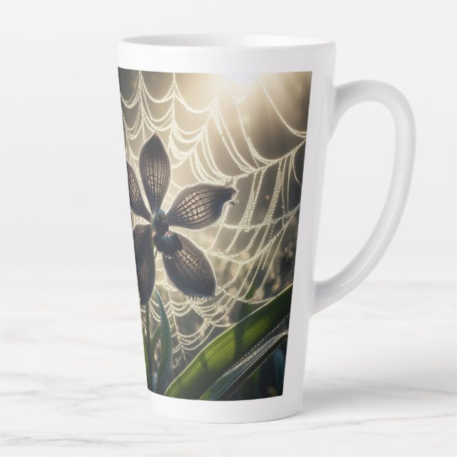 Black Orchid Spiderweb Floral Latte Mug (Right)