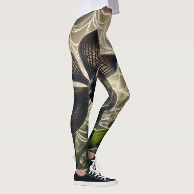 Black Orchid Spiderweb Floral Leggings (Right)