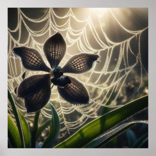 Black Orchid Spiderweb Floral Poster