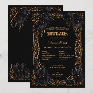 Black Orchids Gothic Halloween Quinceanera Invitat Invitation