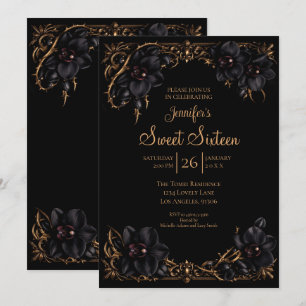 Black Orchids Gothic Sweet 16 Invitation