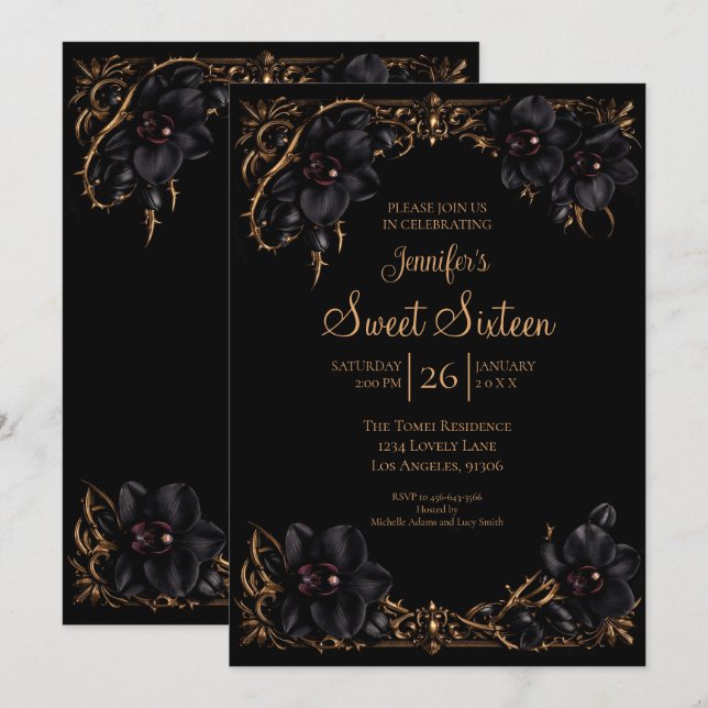 Black Orchids Gothic Sweet 16 Invitation (Front/Back)