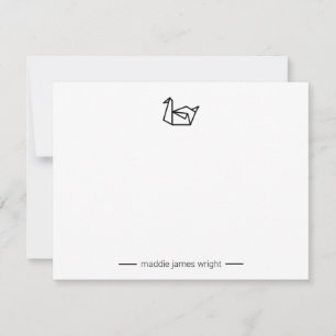 Black Origami Paper Swan Crane Stationery  Card