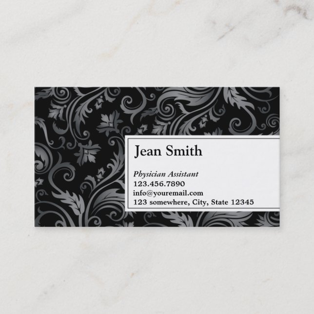 Black Ornament Physician Assistant Business Card (Front)