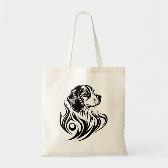 Black Ornamental Dog Logo Beagle Breed Tote Bag (Front)