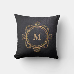 Black ornamental mandala Luxury monogram Cushion