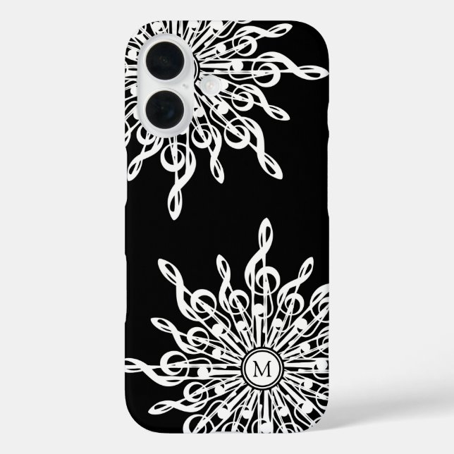 Black Ornamental Treble Clef Monogram Case-Mate iPhone Case (Back)