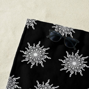 Black Ornamental Treble Clef Pattern Beach Towel