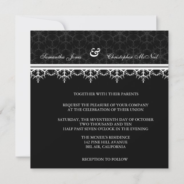 Black Ornamental Wedding invitation (Front)