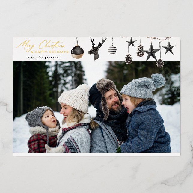 Black Ornaments & Para Photo Merry Christmas (Front)