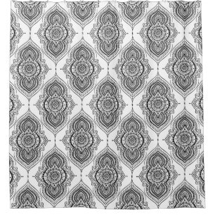 Black Ornate Abstract TearDrop Pattern Shower Curtain