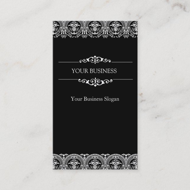 Black Ornate Damask Business Card Template (Front)