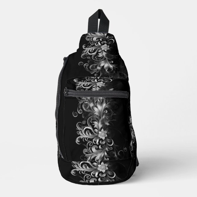 Black Ornate Everyday Sling Bag (Front)